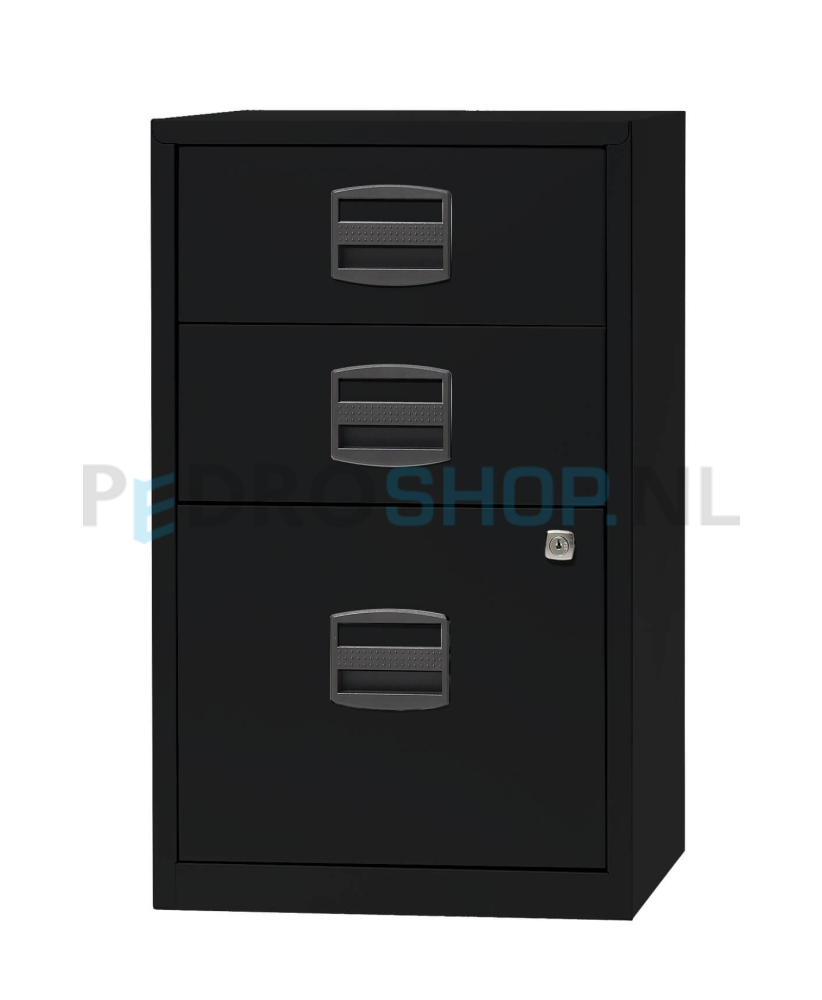 Ladenkast Bisley PFA3 voor opbergen hangmappen en andere materialen, 3 laden, zwart
