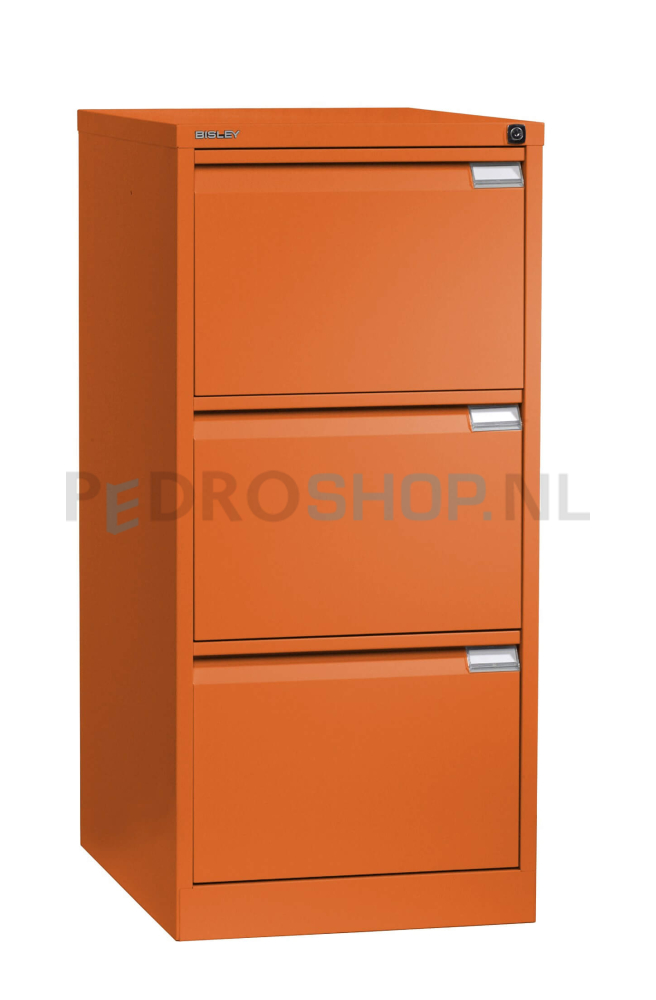 Dossierkast Bisley Premium voor opbergen hangmappen, 3 laden, oranje