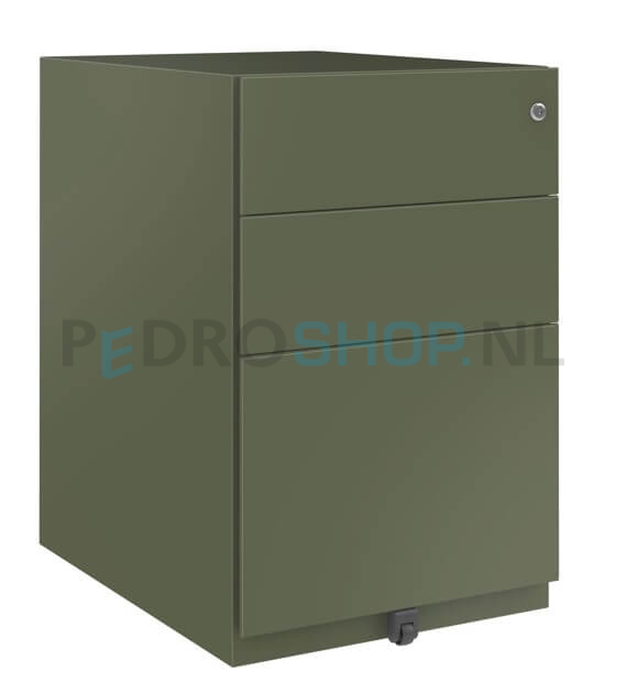 Ladenblok Bisley Basic met 3 laden, 65,2 cm hoog, 42 cm breed, olijfgroen, 80% uittrekbaar