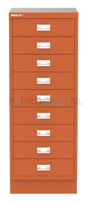 Meerladenkast Bisley  -9, A4 formaat, 9 laden, oranje, incl. sokkel