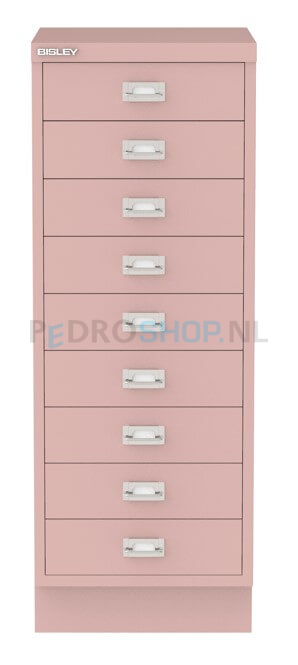 Meerladenkast Bisley  -9, A4 formaat, 9 laden, roze, incl. sokkel