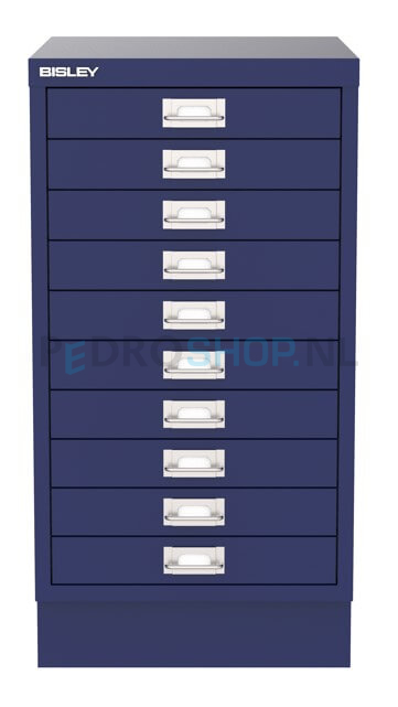 Meerladenkast Bisley -10, A3 formaat, 10 laden, donkerblauw, incl. sokkel